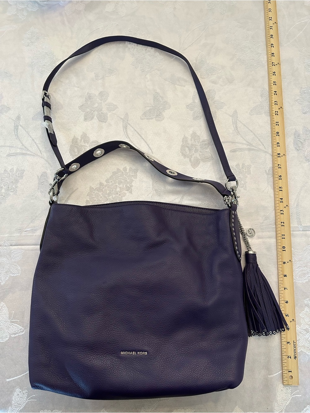 Michael Kors Purple Pebbled Leather Grommet Shoulder Hobo Bag